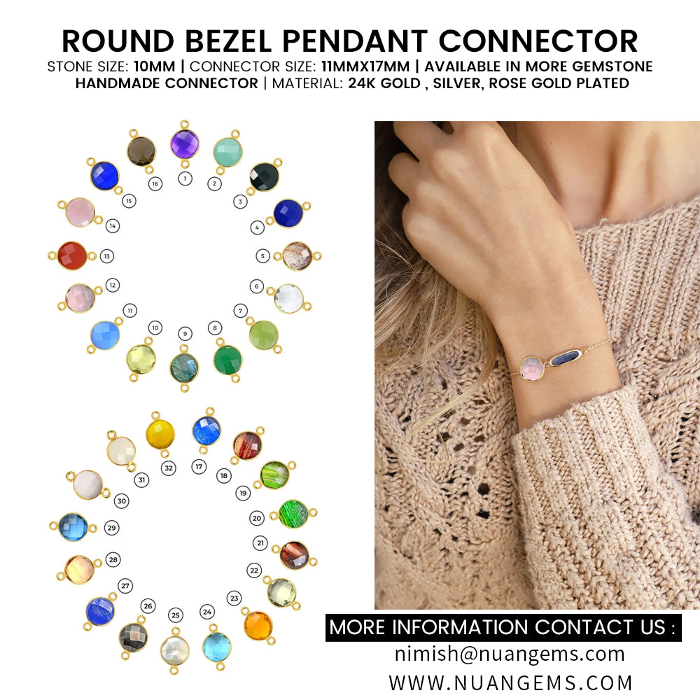 Crystal Clear Gold Plated Bezel Set Connector Round Gemstone 