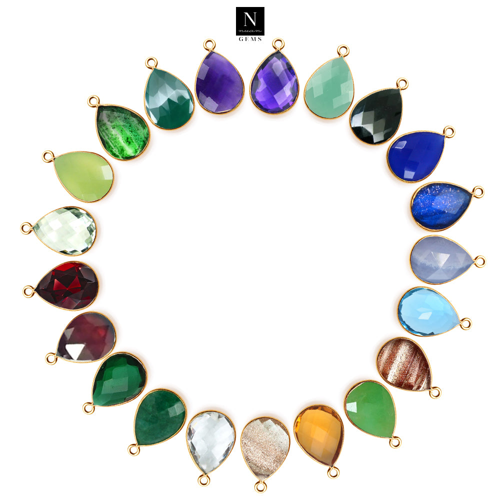 10pc Set Pear Birthstone Single Bail Gold Plated Bezel Link Gemstone C