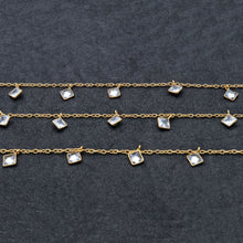 Load image into Gallery viewer, White Zircon 4mm Cluster Rosary Chain Faceted Gold Plated Bezel Dangle Rosary 5FT
