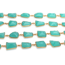 Load image into Gallery viewer, Aqua Chalcedony FreeForm 10-15mm Gold Plated  Wholesale Bezel Continuous Connector Chain
