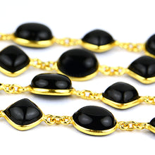 Load image into Gallery viewer, Black Onyx Cabochon 8-10mm Gold Plated  Wholesale Bezel Continuous Connector Chain
