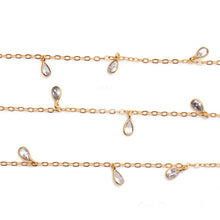 Load image into Gallery viewer, White Zircon 5x4mm Cluster Rosary Chain Faceted Gold Plated Bezel Dangle Rosary 5FT
