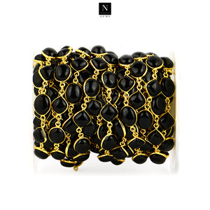 Black Onyx Cabochon 8-10mm Gold Plated  Wholesale Bezel Continuous Connector Chain