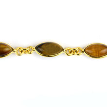 Load image into Gallery viewer, Tiger Eye Cabochon Marquise 6-12mm Gold Plated  Wholesale Bezel Continuous Connector Chain
