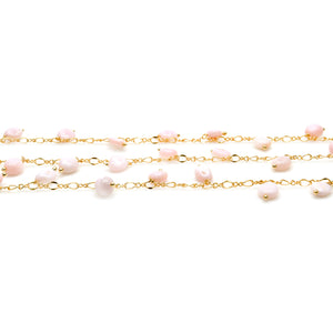 Pink Opal 8x5mm Cluster Rosary Chain Faceted Gold Plated Dangle Rosary 5FT