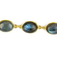 Load image into Gallery viewer, Labradorite Cabochon Oval 12x16mm Gold Plated  Wholesale Bezel Continuous Connector Chain
