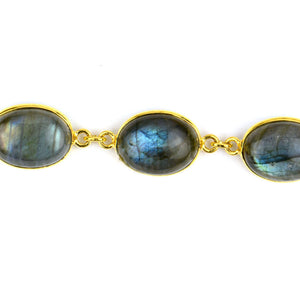 Labradorite Cabochon Oval 12x16mm Gold Plated  Wholesale Bezel Continuous Connector Chain