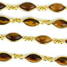 Load image into Gallery viewer, Tiger Eye Cabochon Marquise 6-12mm Gold Plated  Wholesale Bezel Continuous Connector Chain
