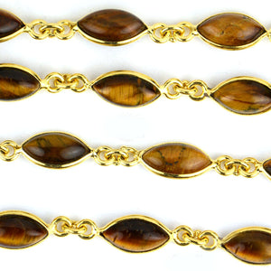 Tiger Eye Cabochon Marquise 6-12mm Gold Plated  Wholesale Bezel Continuous Connector Chain