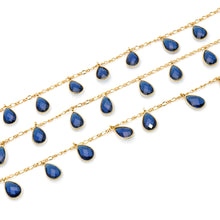 Load image into Gallery viewer, Sapphire 8x12mm Cluster Rosary Chain Faceted Gold Plated Bezel Dangle Rosary 5FT
