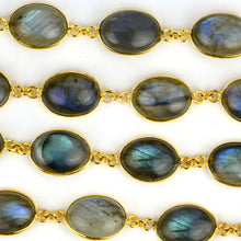 Load image into Gallery viewer, Labradorite Cabochon Oval 12x16mm Gold Plated  Wholesale Bezel Continuous Connector Chain
