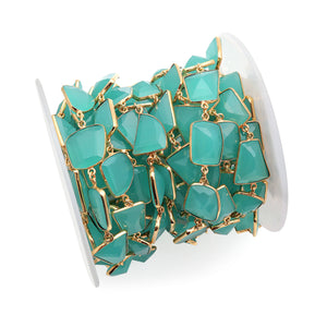 Aqua Chalcedony FreeForm 10-15mm Gold Plated  Wholesale Bezel Continuous Connector Chain