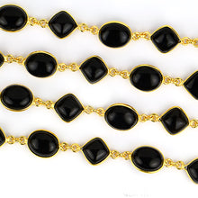 Load image into Gallery viewer, Black Onyx Cabochon 8-10mm Gold Plated  Wholesale Bezel Continuous Connector Chain
