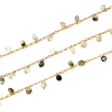 Load image into Gallery viewer, Green Rutile 8x5mm Cluster Rosary Chain Faceted Gold Plated Dangle Rosary 5FT
