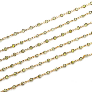 Olive Green Round 4mm Gold Plated  Wholesale Bezel Continuous Connector Chain