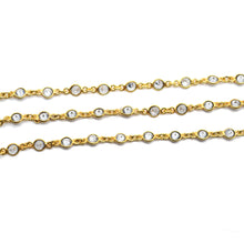 Load image into Gallery viewer, White Zircon Round 4mm Gold Plated  Wholesale Bezel Continuous Connector Chain
