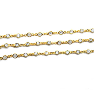 White Zircon Round 4mm Gold Plated  Wholesale Bezel Continuous Connector Chain