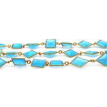 Load image into Gallery viewer, Sky Blue Chalcedony Mix Faceted 10-15mm Gold Plated  Wholesale Bezel Continuous Connector Chain
