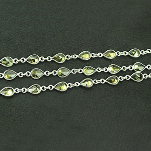 Olive Green Pear 6-4mm Silver Plated Wholesale Bezel Continuous Connector Chain