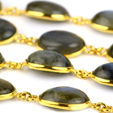 Load image into Gallery viewer, Labradorite Cabochon Oval 12x16mm Gold Plated  Wholesale Bezel Continuous Connector Chain
