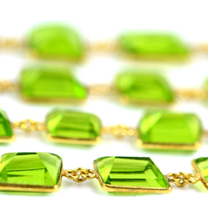 Peridot Faceted 10-15mm Gold Plated Wholesale Connector Rosary Chain