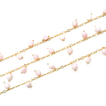 Load image into Gallery viewer, Pink Opal 8x5mm Cluster Rosary Chain Faceted Gold Plated Dangle Rosary 5FT
