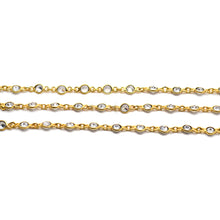 Load image into Gallery viewer, White Zircon Round 4mm Gold Plated  Wholesale Bezel Continuous Connector Chain
