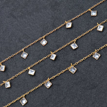 Load image into Gallery viewer, White Zircon 4mm Cluster Rosary Chain Faceted Gold Plated Bezel Dangle Rosary 5FT
