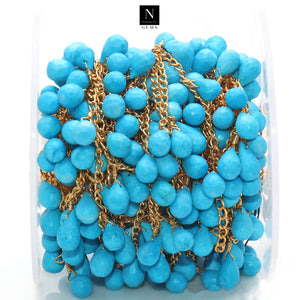 Turquoise 8x6mm Cluster Rosary Chain Faceted Gold Plated Dangle Rosary 5FT