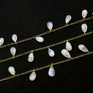Rainbow Moonstone 7x14mm Cluster Rosary Chain Faceted Gold Plated Dangle Rosary 5FT