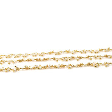 Load image into Gallery viewer, Synthetic Pearl 2-2.5mm Cluster Rosary Chain Faceted Gold Plated Dangle Rosary 5FT
