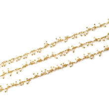 Load image into Gallery viewer, Synthetic Pearl 2-2.5mm Cluster Rosary Chain Faceted Gold Plated Dangle Rosary 5FT
