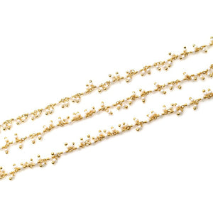 Synthetic Pearl 2-2.5mm Cluster Rosary Chain Faceted Gold Plated Dangle Rosary 5FT