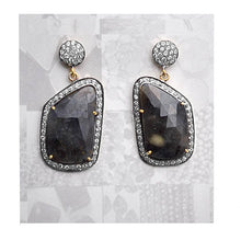 Load image into Gallery viewer, Blue Sapphire With Cubic Zirconia Pave Diamond 40x19mm,Gold Vermeil Dangle Drop Stud Earring
