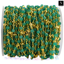 Load image into Gallery viewer, Emerald With Gold Pyrite Faceted Bead Rosary Chain 3-3.5mm Gold Plated Bead Rosary 5FT
