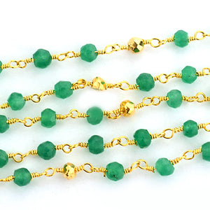Emerald With Gold Pyrite Faceted Bead Rosary Chain 3-3.5mm Gold Plated Bead Rosary 5FT