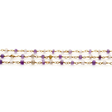 Load image into Gallery viewer, Amethyst &amp; Golden Rutile Faceted Bead Rosary Chain 3-3.5mm Gold Plated Bead Rosary 5FT
