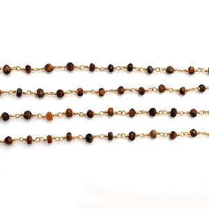 Tiger Eye Faceted Bead Rosary Chain 3-3.5mm Gold Plated Bead Rosary 5FT