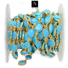 Load image into Gallery viewer, Turquoise 10-15mm Mix Faceted Shape Gold Plated Bezel Continuous Connector Chain
