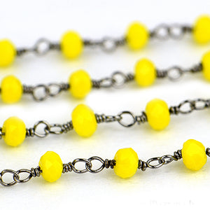 Yellow Chalcedony Faceted Bead Rosary Chain 3-3.5mm Oxidized Bead Rosary 5FT