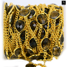 Load image into Gallery viewer, Smoky Topaz 10-15mm Mix Shape Gold Plated Wholesale Connector Rosary Chain
