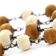 Load image into Gallery viewer, Yellow With White Wooden Faceted Large Beads 7-8mm Oxidized Rosary Chain
