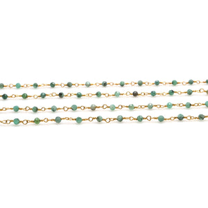 5ft Emerald Faceted 2-2.5mm Gold Wire Wrapped Beads Rosary | Gemstone Rosary Chain | Wholesale Chain Faceted Crystal