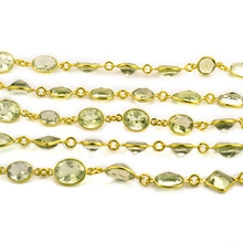 Load image into Gallery viewer, Green Amethyst 10mm Mix Faceted Shape Gold Plated Bezel Continuous Connector Chain
