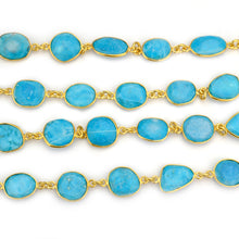 Load image into Gallery viewer, Turquoise 10-15mm Mix Faceted Shape Gold Plated Bezel Continuous Connector Chain
