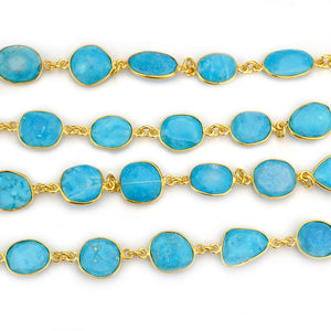 Turquoise 10-15mm Mix Faceted Shape Gold Plated Bezel Continuous Connector Chain