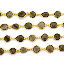 Load image into Gallery viewer, Smokey Topaz 10-15mm Mix Faceted Shape Gold Plated Bezel Continuous Connector Chain
