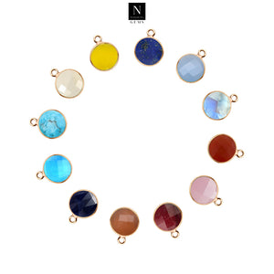 10pc Set Round Single Birthstone Single Bail Gold Plated Bezel Link Gemstone Connectors 16mm