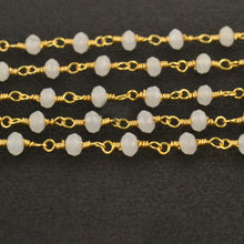 Load image into Gallery viewer, White Chalcedony Faceted Bead Rosary Chain 3-3.5mm Gold Plated Bead Rosary 5FT
