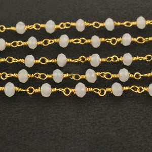 White Chalcedony Faceted Bead Rosary Chain 3-3.5mm Gold Plated Bead Rosary 5FT